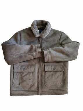 Club Room Men’s Faux Suede Sherpa Lined Utility Jacket Coat Brown Large Gorpcore